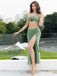Green 1970s Boho Beaded Bikini Set & Ruched Cover-Up