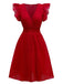 1940s V-Neck Cutout Cotton Smocked Ruffled Dress