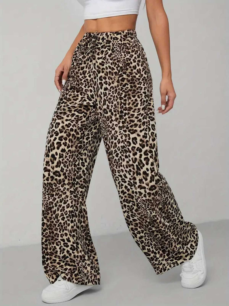 1970s Leopard Wide-Leg Drawstring Pants
