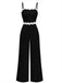 1970s Wave-Trim Spaghetti Strap Wide Leg Jumpsuit