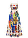 Multicolor 1970s Spaghetti Strap Graffiti Print Dress