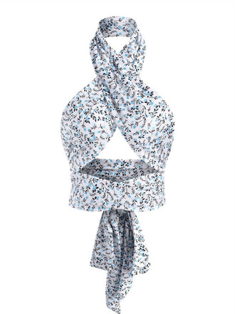 Blue 1950s Ditsy Floral Lace-Up Crop Camisole