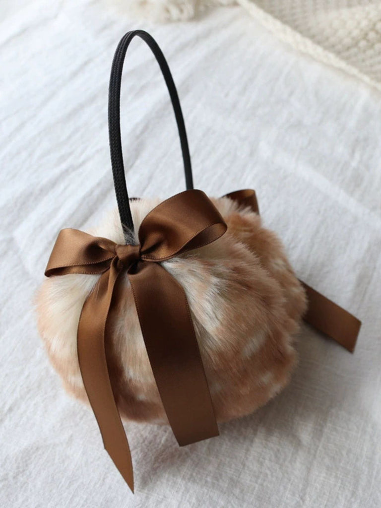 Vintage Khaki Deer Style Faux Fur Bow Earmuffs