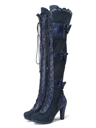 Vintage Bow Lace-Up High Heel Long Boots