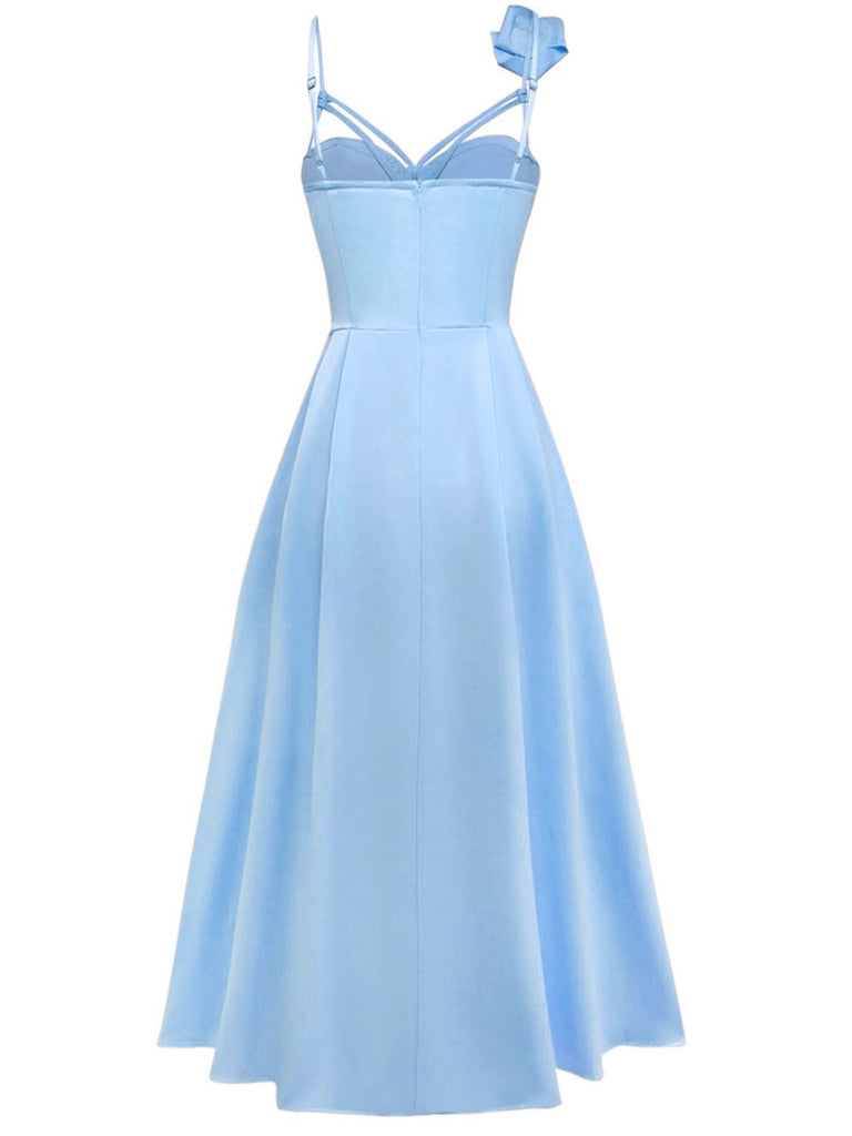 1930s Solid 3D Floral Hollow Out Slip Dress