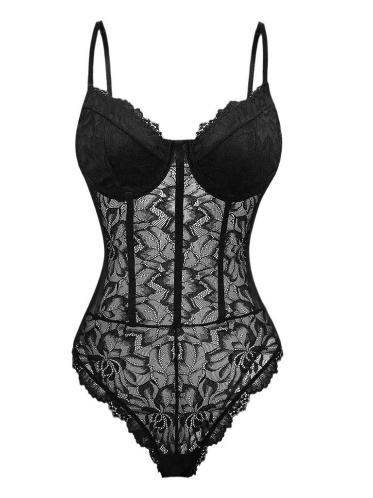 1960s Lace Spaghetti Straps Corset Bodysuit