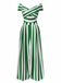 [Pre-Sale] Green 1960s Off-Shoulder Stripes Jumpsuit
