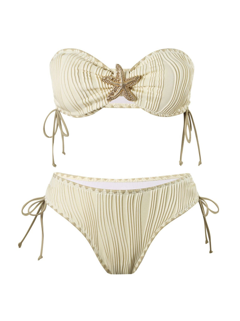 1950s Bandeau Sand-Ripple Jeweled Starfish Bikini Set
