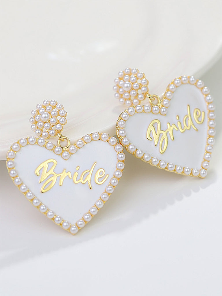 Valentine's Day Bride Heart-Shaped Pearl Earrings
