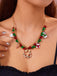 Christmas Bells Candy Cane Wreath Pendants Necklace