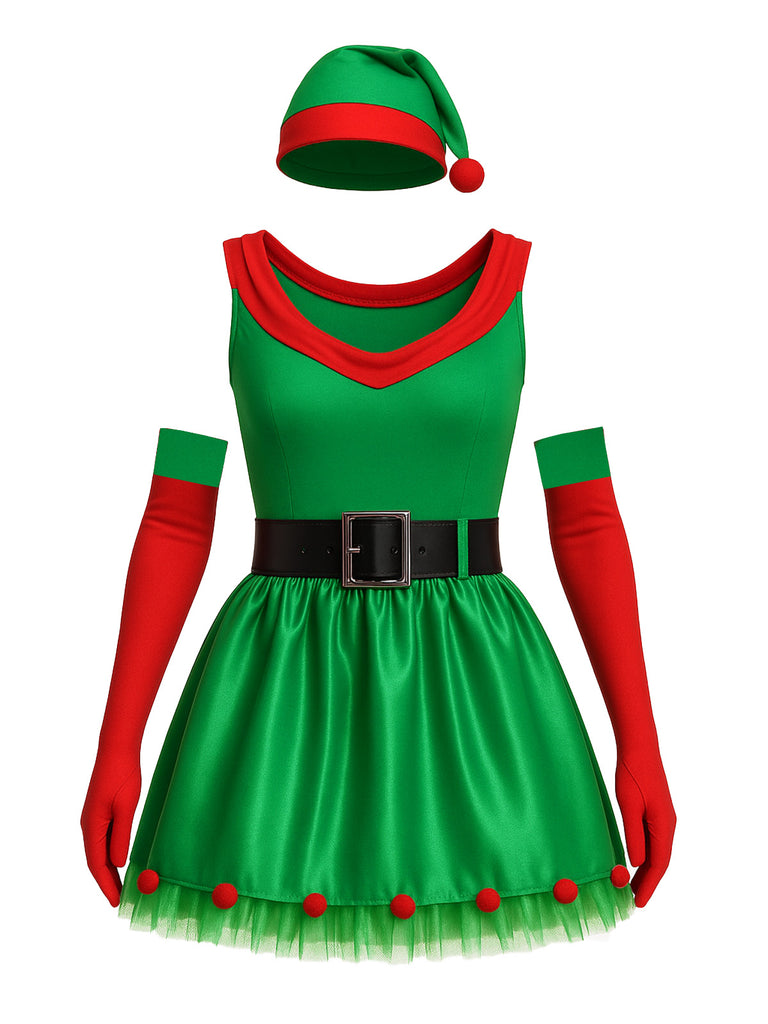 Green 1980s Christmas Tree Dress Set