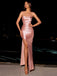 Pink 1930s Solid Satin Ruched Slit Dress
