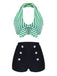 Green Retro Halter Stripes Bikini Set