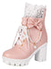 Vintage Lace Beaded Bow Chunky Heels Boots