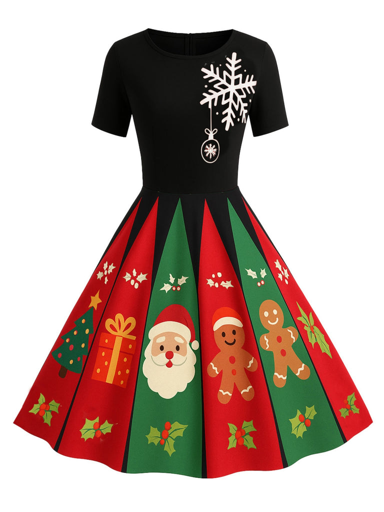 Pink 1950s Christmas Snowflake Swing Dress