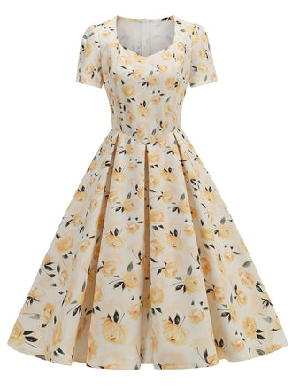 1950s Vintage Floral Swing Dress