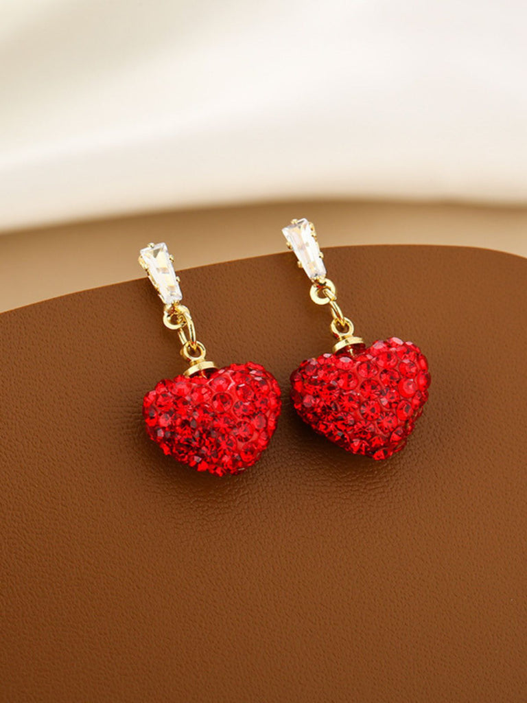Red Crystal Heart Drop Earrings