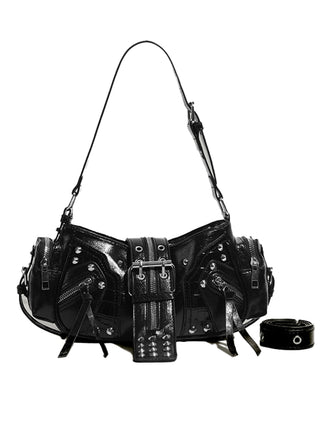 Black Punk Studded Buckle Shoulder Bag