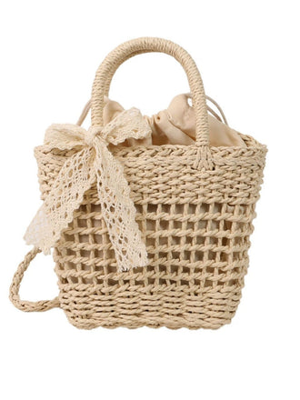 Vintage Boho Bow Straw Handbag