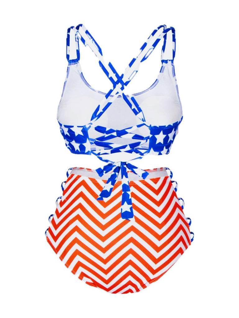 Multicolor 1950s Stars Chevron Stripes Swimsuit