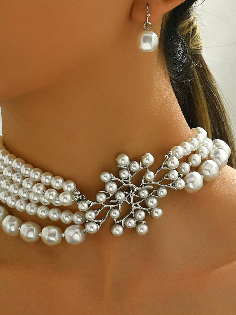 Vintage Layered Pearl Necklace and Earring Set