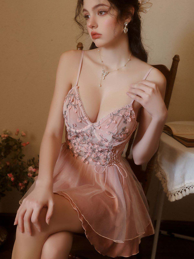 Dark Pink 1980s Floral Velvet Slip Sleepwear