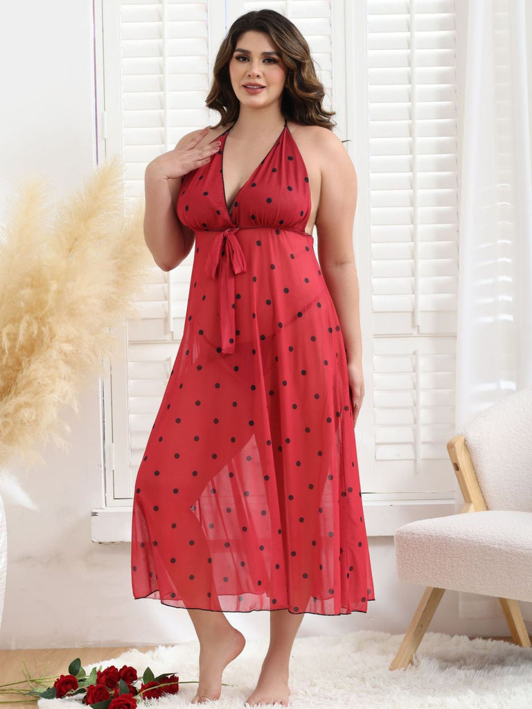 [Plus Size] 1930s Bow Tie Back Backless Polka Dot Nightgown