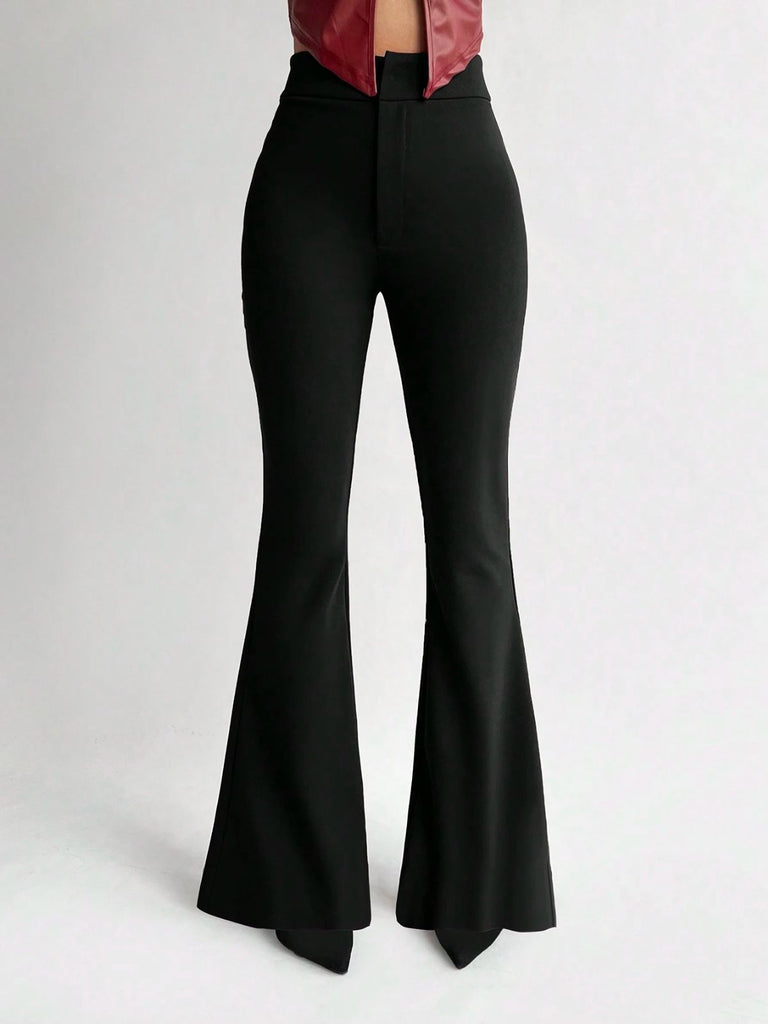 Black 1950s Solid High-Waist Flare Pants