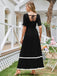 Black 1930s Square Neck Lace-Up Puff Sleeve Dress