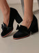 Solid Velvet Bow Detail Block Heel Shoes