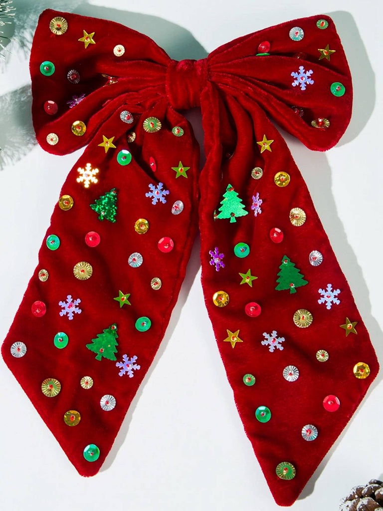 Vintage Christmas Velvet Large Bow Hairpin