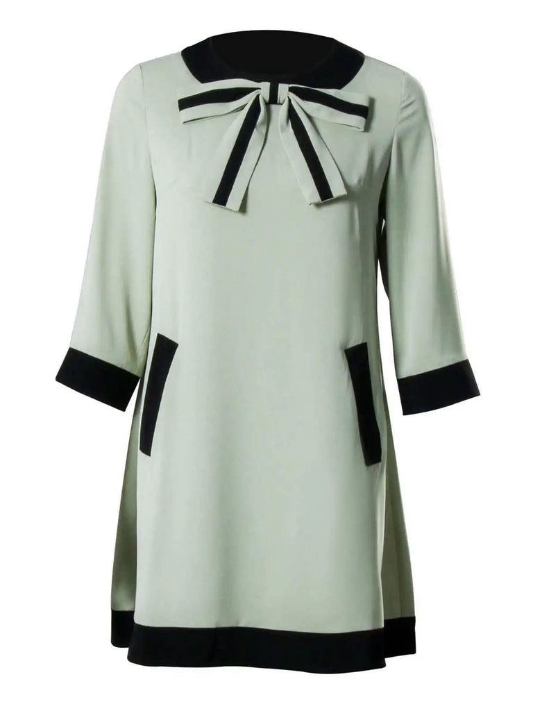 Green 1970s The Queen's Gambit Bow A-Line Dress