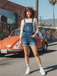 1970s Stretch Ripped Denim Overall Romper