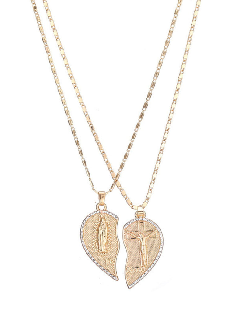 Split Heart Angel Pendant Couple Necklace Set
