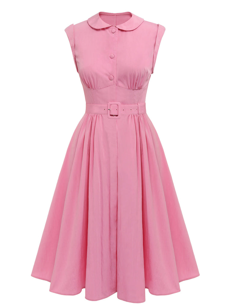 Pink 1950s Doll Collar Solid Dress