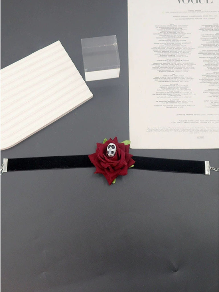 Halloween 3D Rose Skull Choker