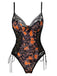 Orange 1970s Skull Lace Spaghetti Strap Bodysuit