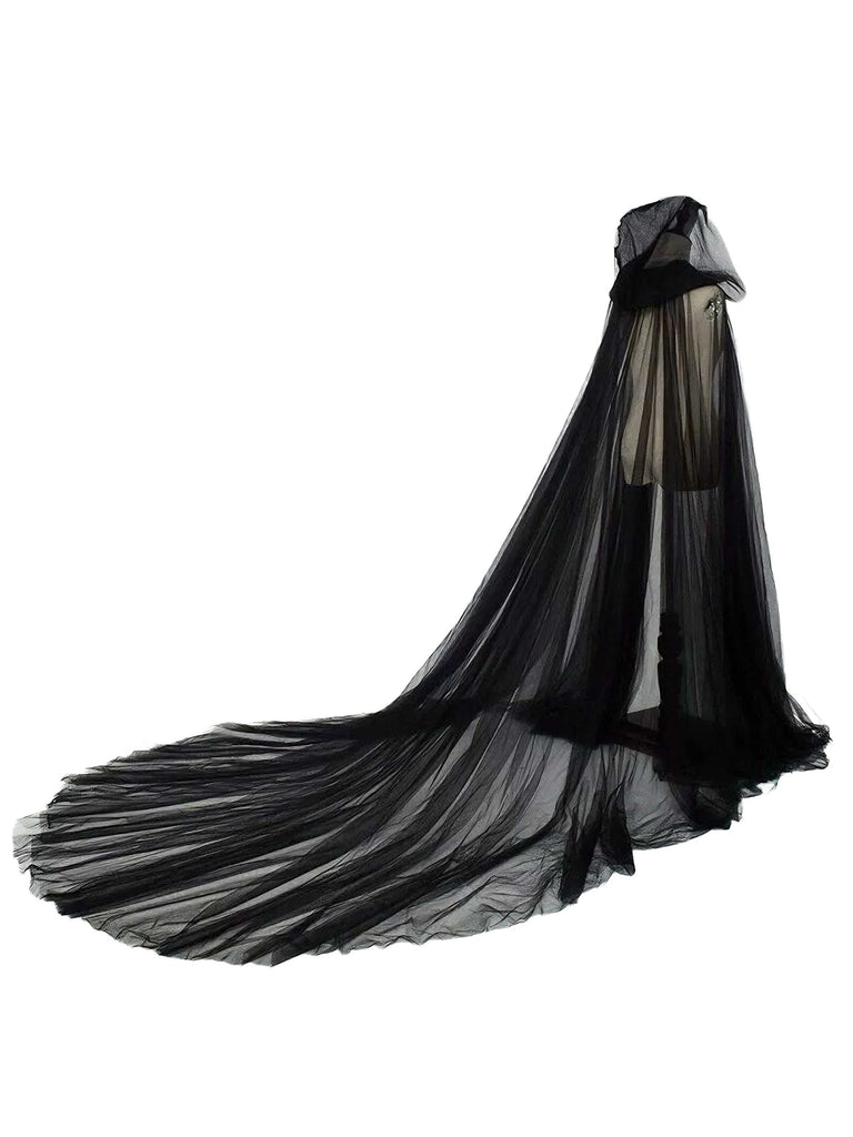 Black Halloween Vampire Bride Mesh Hooded Cape Cloak