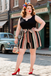 [Plus Size] 1950s Stripes Knitted Belted Romper