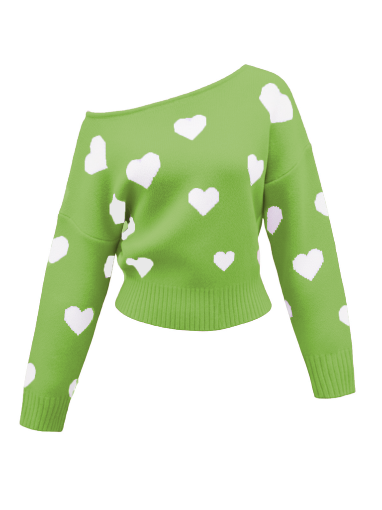 1970s Christmas Snowflake Asymmetrical Shoulder Pullover Sweater