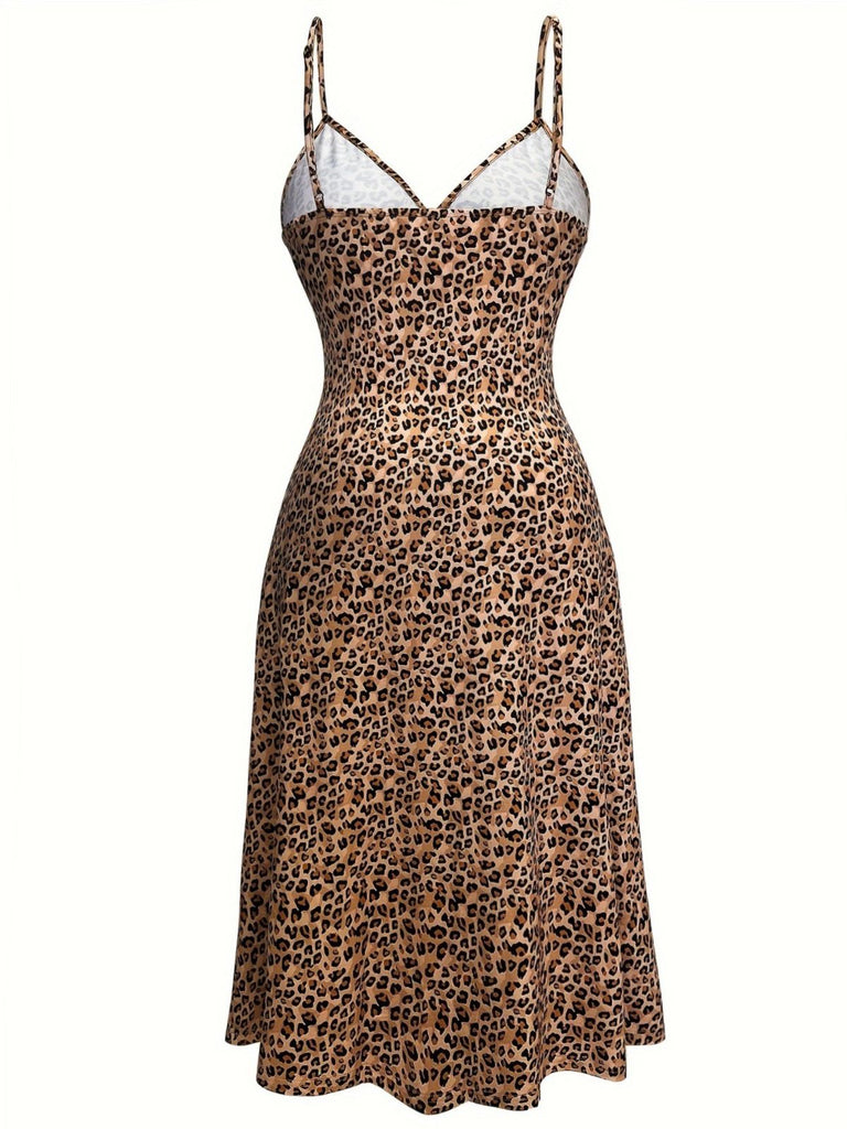 [Plus Size] Brown 1940s Butterfly Leopard Nightdress