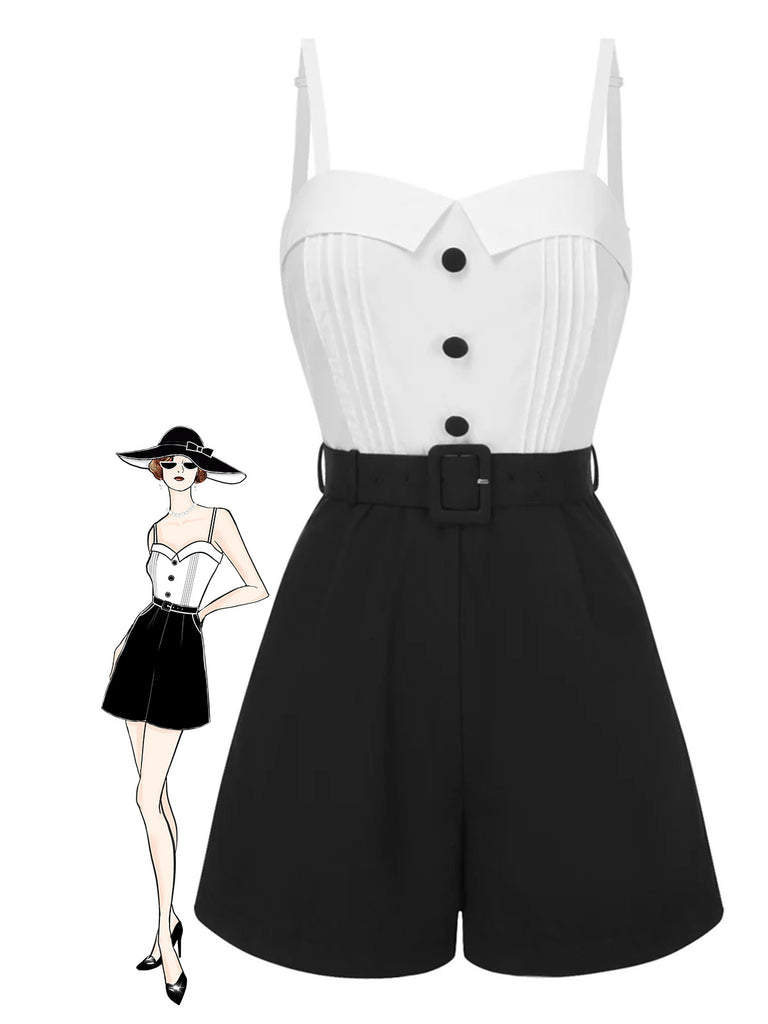 [Pre-Sale] White & Black 1950s Cotton Spaghetti Straps Romper