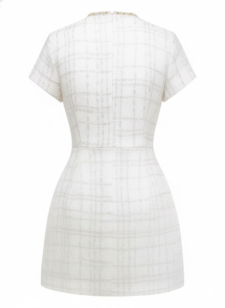 1950s Binding Pearl-Trimmed Collar Tweed Dress