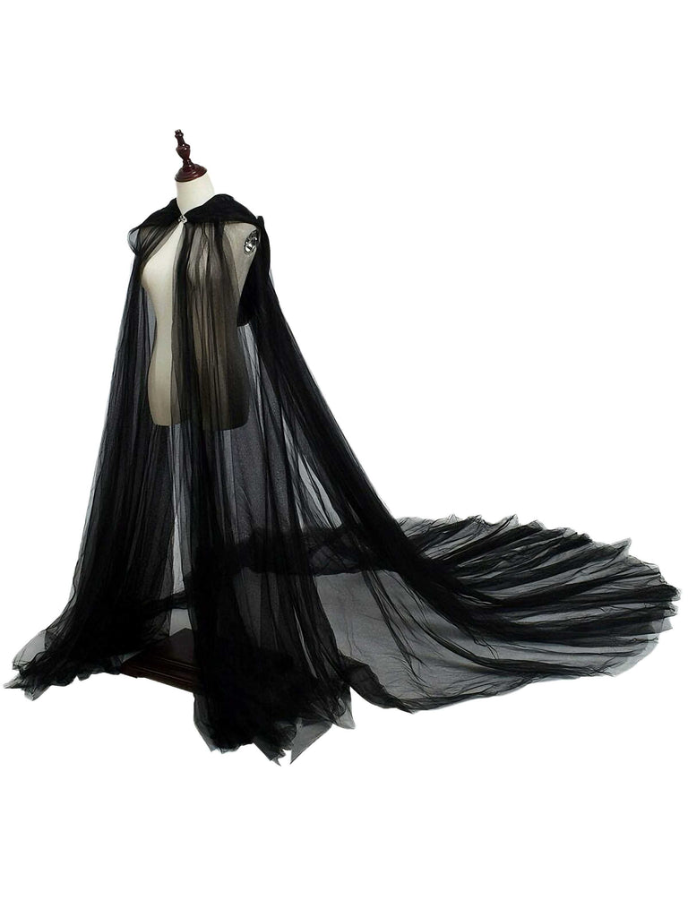 Black Halloween Vampire Bride Mesh Hooded Cape Cloak
