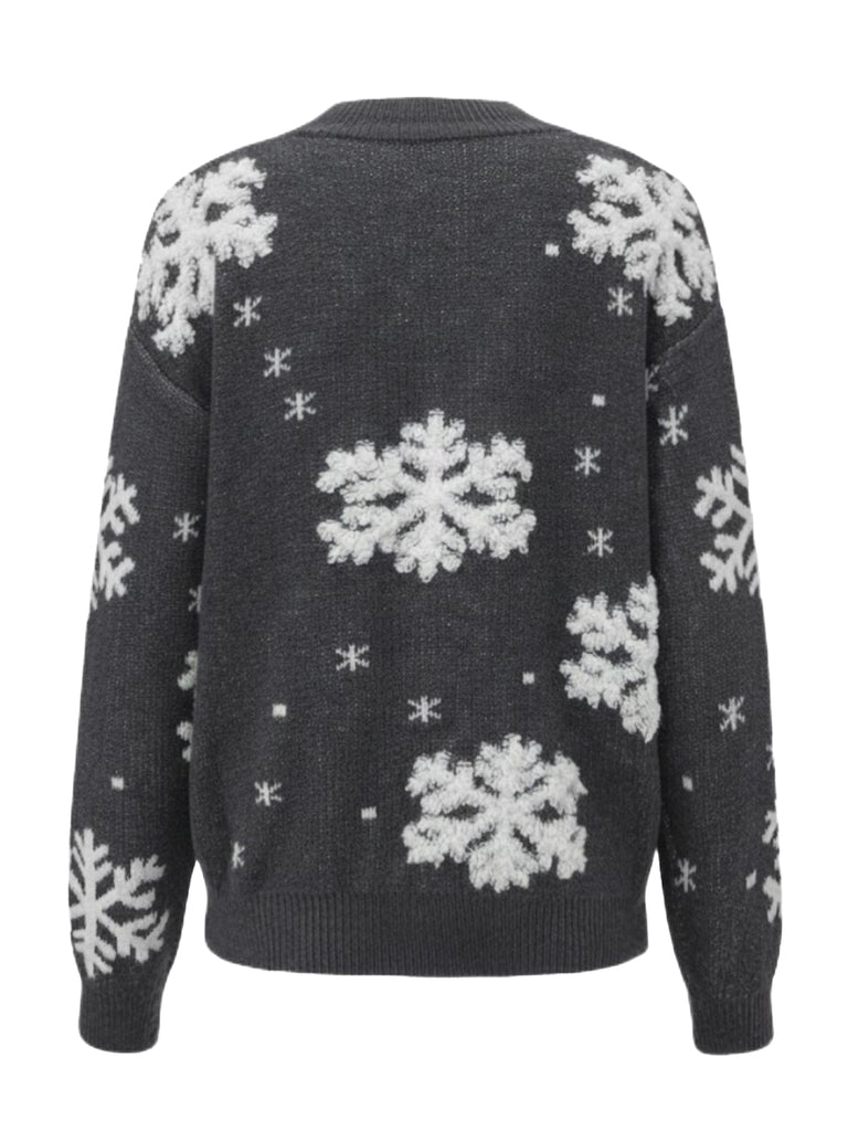 1940s Christmas Fleece-Snowflake Turtleneck Sweater