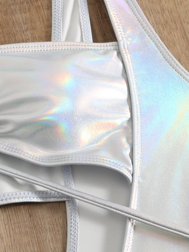 1970s Halter Cut-Out Metallic One-Piece Swimsuit