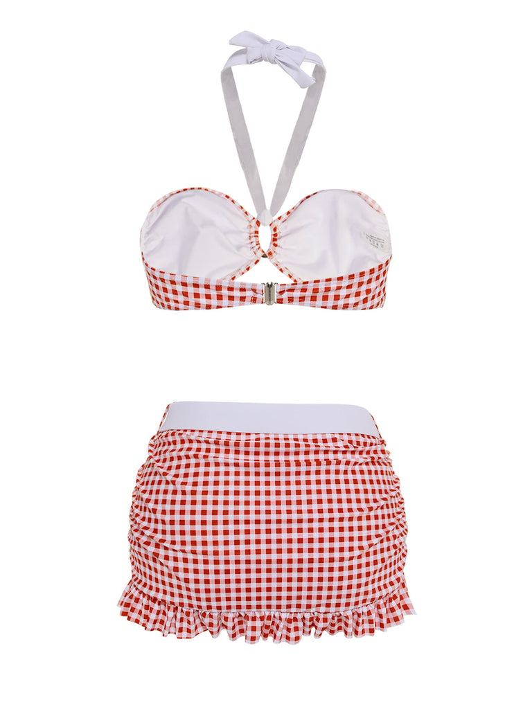 Retro Red Plaid Halter Bikini Set