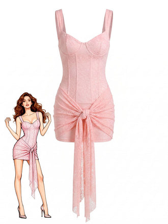 2000s Solid Lace Sexy V-Neck Belted Sheath Slip Dress - vintage dress, retro fashion, elegant style for vintage lovers