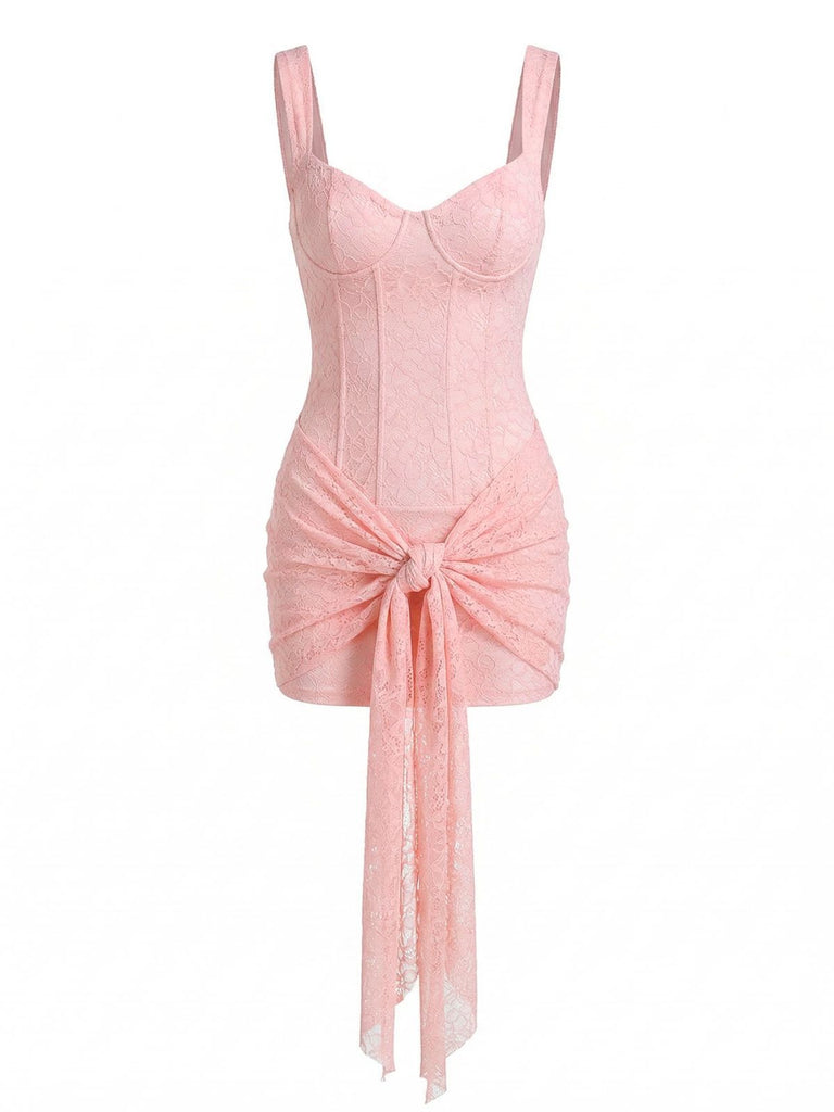 2000s Solid Lace Sexy V-Neck Belted Sheath Slip Dress: beautiful vintage dress, retro fashion, elegant style with timeless appeal