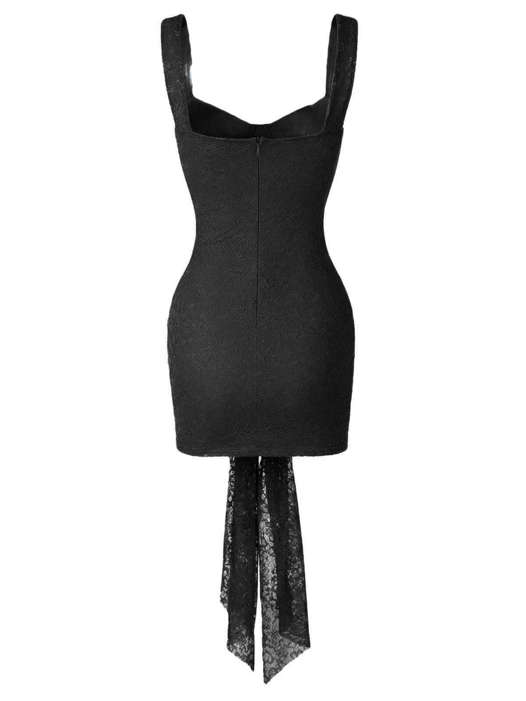 2000s Solid Lace Sexy V-Neck Belted Sheath Slip Dress: beautiful vintage dress, retro fashion, elegant style with timeless appeal